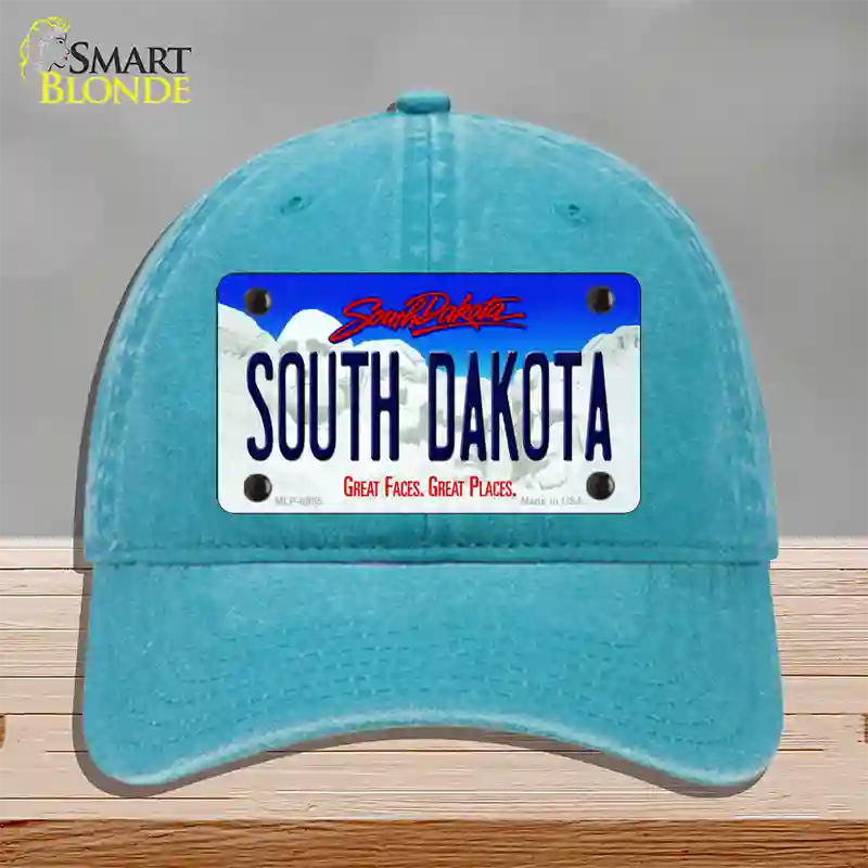 South Dakota Rushmore Novelty License Plate Hat Unconstructed Cotton / Lake Blue