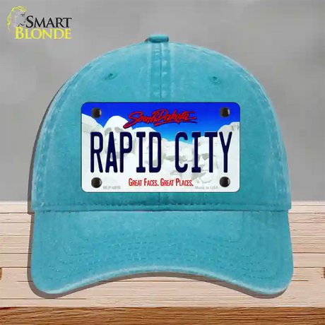 Rapid City South Dakota Novelty License Plate Hat Unconstructed Cotton / Lake Blue