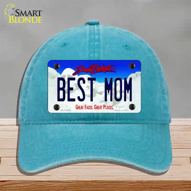 Best Mom South Dakota Novelty License Plate Hat Unconstructed Cotton / Lake Blue