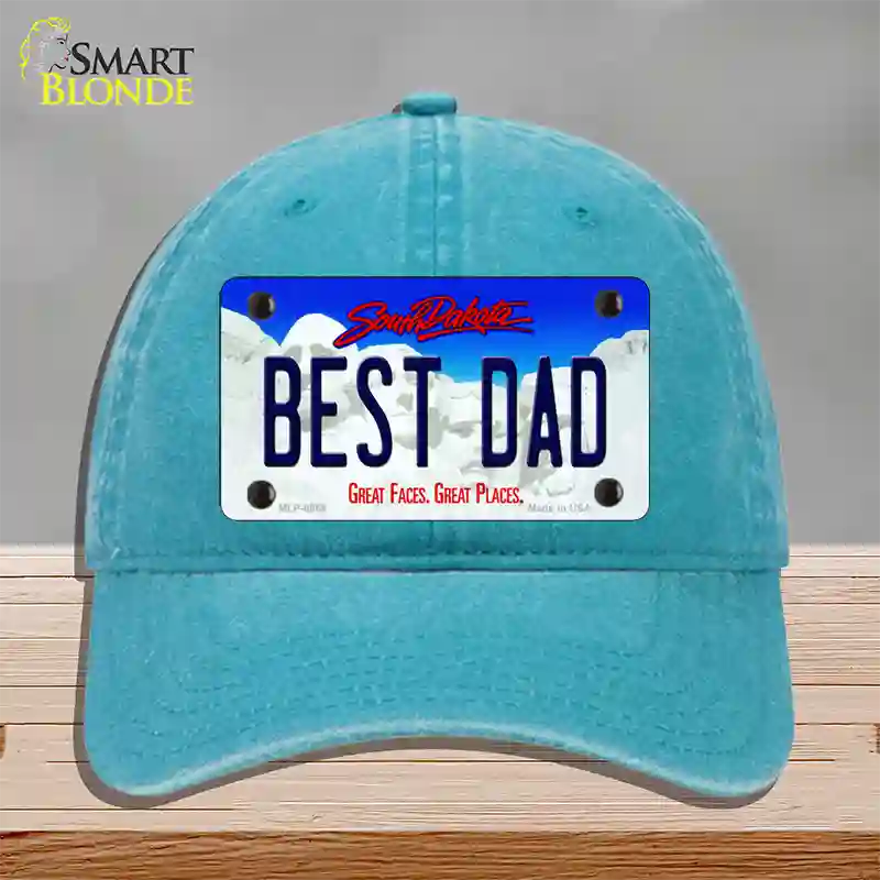 Best Dad South Dakota Novelty License Plate Hat Unconstructed Cotton / Lake Blue