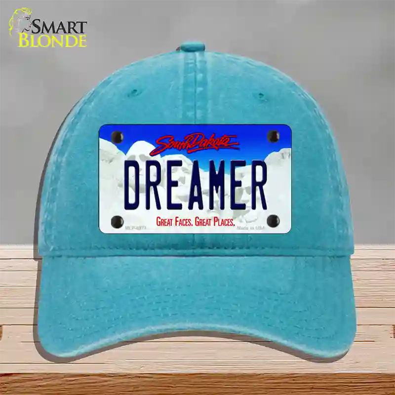 Dreamer South Dakota Novelty License Plate Hat Unconstructed Cotton / Lake Blue