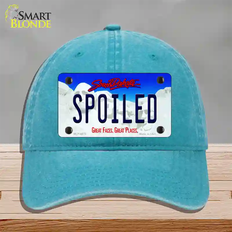 Spoiled South Dakota Novelty License Plate Hat Unconstructed Cotton / Lake Blue