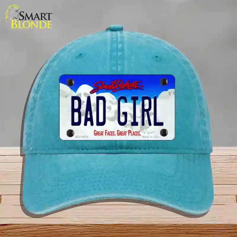 Bad Girl South Dakota Novelty License Plate Hat Unconstructed Cotton / Lake Blue