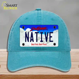 Native South Dakota Novelty License Plate Hat Unconstructed Cotton / Lake Blue