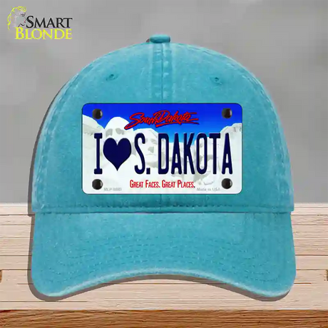 I Love South Dakota Novelty License Plate Hat Unconstructed Cotton / Lake Blue