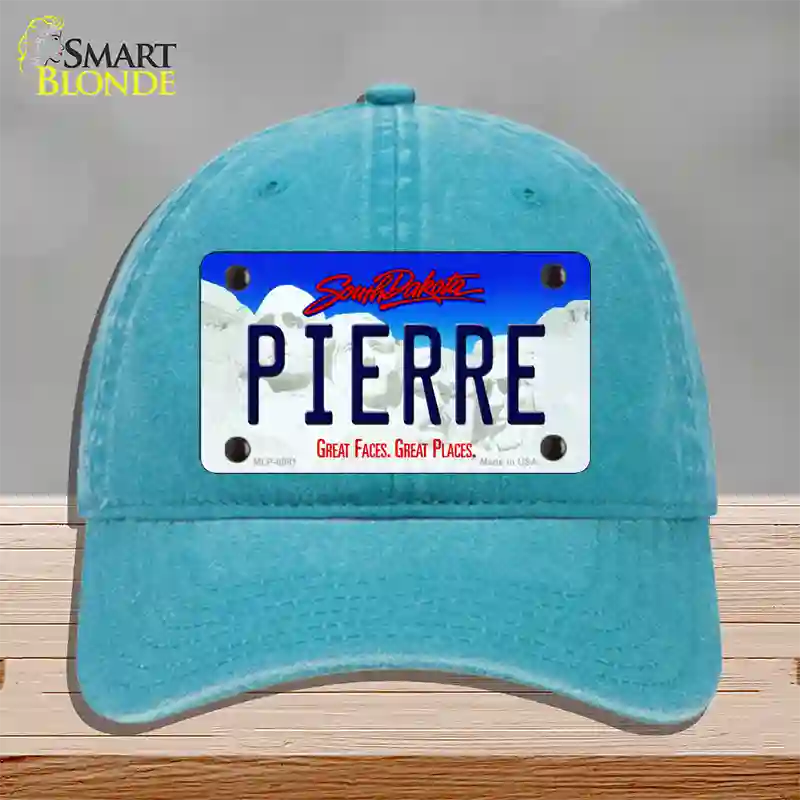 Pierre South Dakota Novelty License Plate Hat Unconstructed Cotton / Lake Blue