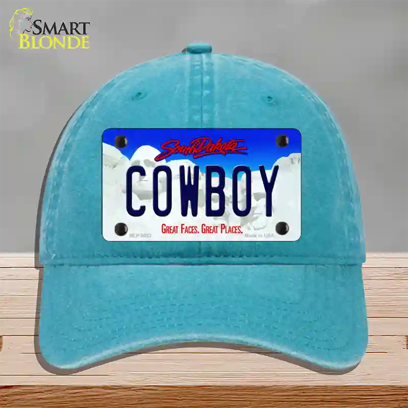 Cowboy South Dakota Novelty License Plate Hat Unconstructed Cotton / Lake Blue