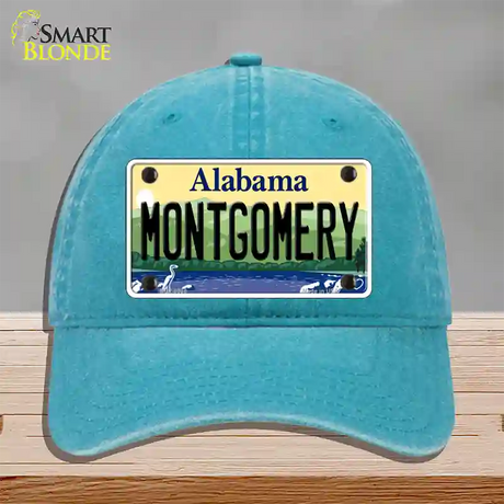 Montgomery Alabama Novelty License Plate Hat Unconstructed Cotton / Lake Blue