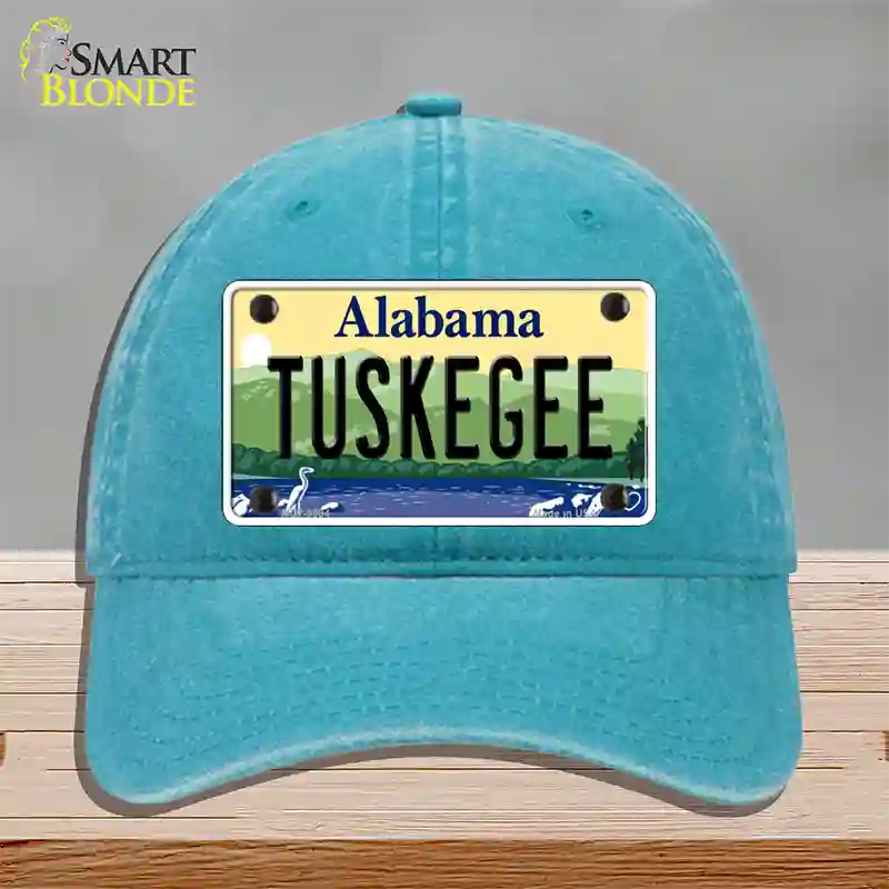 Tuskegee Alabama Novelty License Plate Hat Unconstructed Cotton / Lake Blue