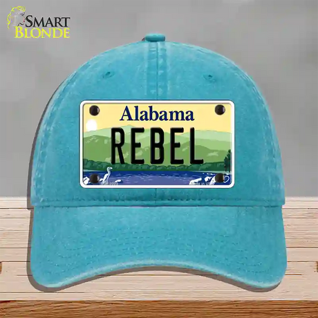 Rebel Alabama Novelty License Plate Hat Unconstructed Cotton / Lake Blue