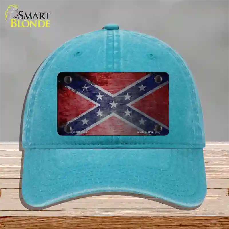 Confederate Flag Scratched Chrome Novelty License Plate Hat Unconstructed Cotton / Lake Blue