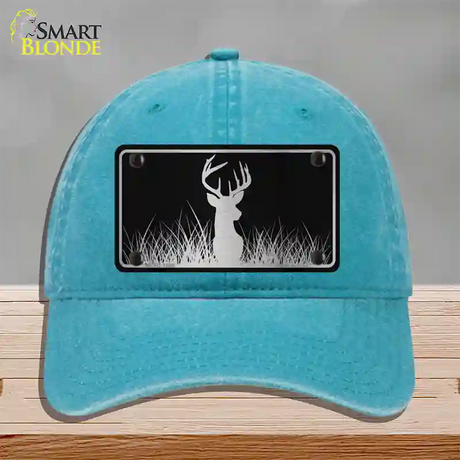 Deer Black Brushed Chrome Novelty License Plate Hat Unconstructed Cotton / Lake Blue