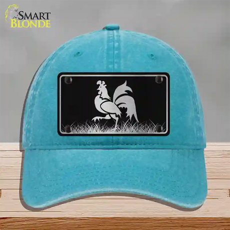 Rooster Black Brushed Chrome Novelty License Plate Hat Unconstructed Cotton / Lake Blue