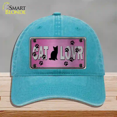 Cat Lover Pink Brushed Chrome Novelty License Plate Hat Tag Unconstructed Cotton / Lake Blue