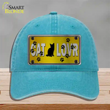 Cat Lover Yellow Brushed Chrome Novelty License Plate Hat Tag Unconstructed Cotton / Lake Blue