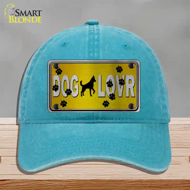 Dog Lover Yellow Brushed Chrome Novelty License Plate Hat Tag Unconstructed Cotton / Lake Blue