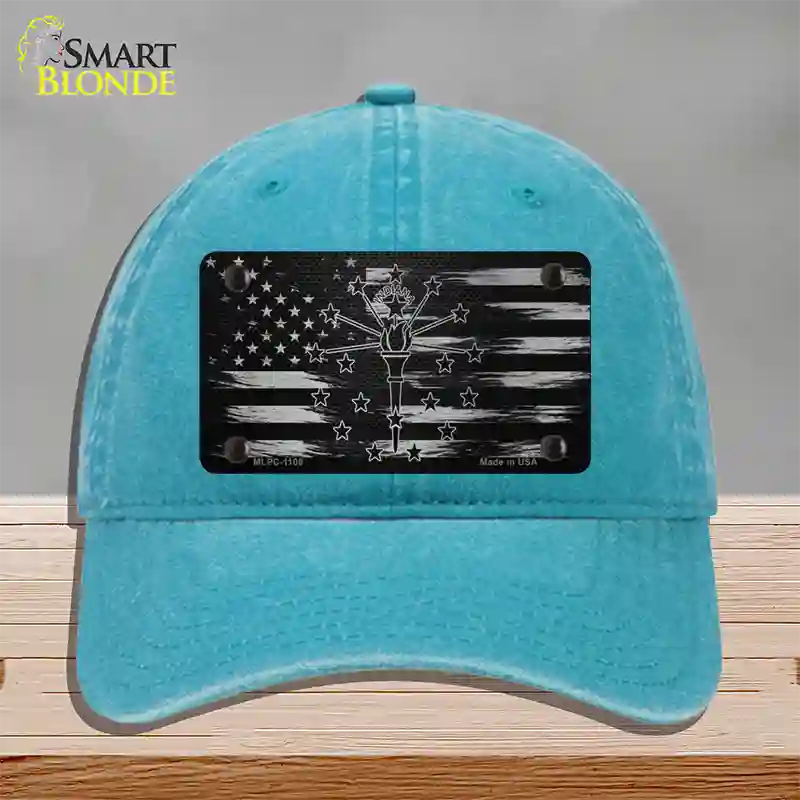 Indiana Carbon Fiber Novelty License Plate Hat Unconstructed Cotton / Lake Blue