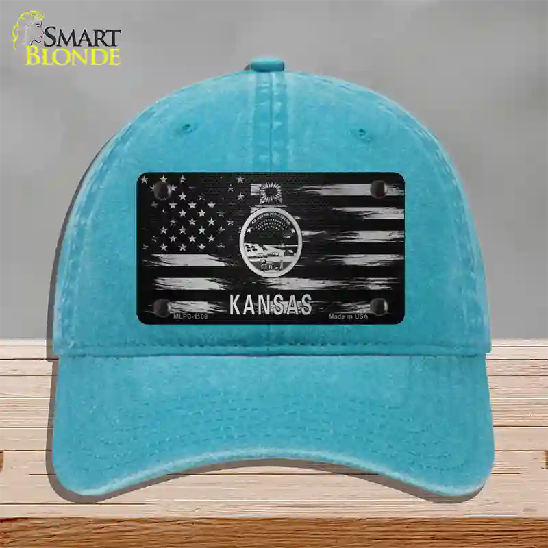 Kansas Carbon Fiber Novelty License Plate Hat Unconstructed Cotton / Lake Blue