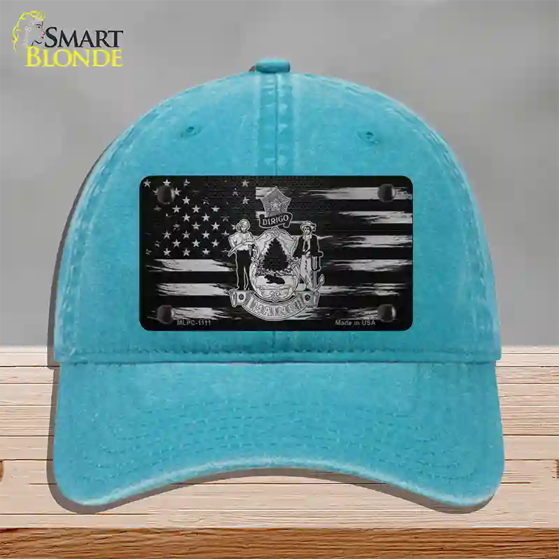 Maine Carbon Fiber Novelty License Plate Hat Unconstructed Cotton / Lake Blue