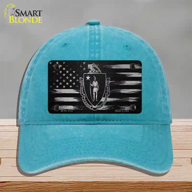 Massachusetts Carbon Fiber Novelty License Plate Hat Unconstructed Cotton / Lake Blue