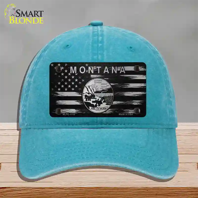 Montana Carbon Fiber Novelty License Plate Hat Unconstructed Cotton / Lake Blue