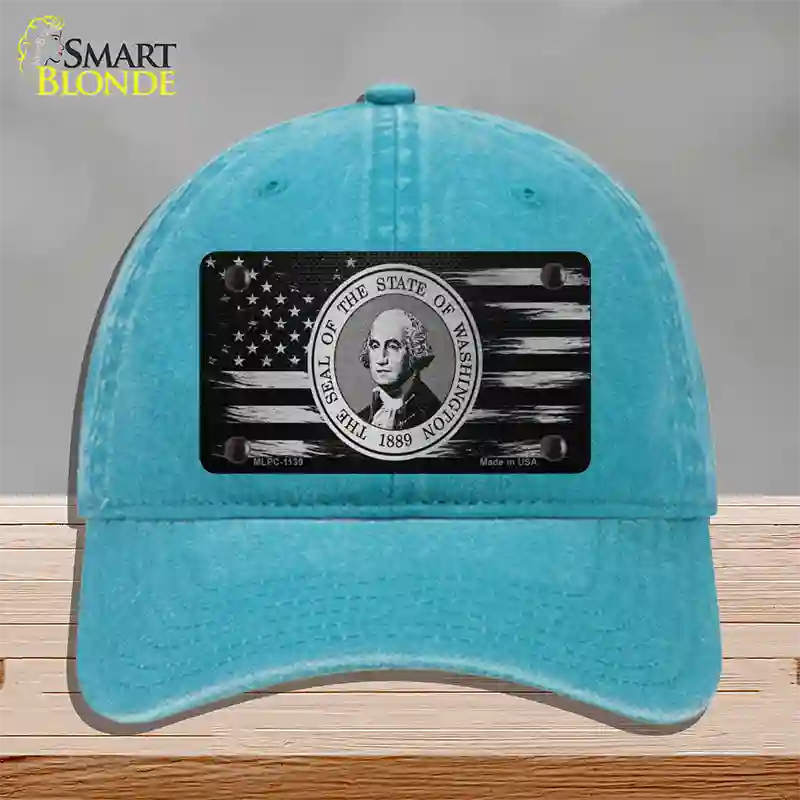 Washington Carbon Fiber Novelty License Plate Hat Unconstructed Cotton / Lake Blue