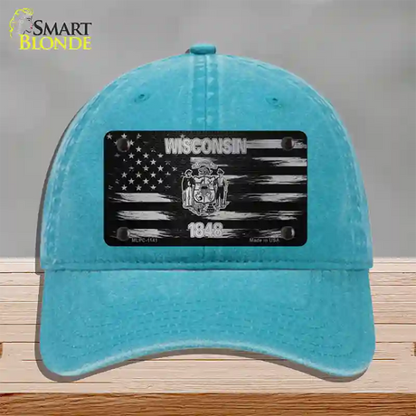 Wisconsin Carbon Fiber Novelty License Plate Hat Unconstructed Cotton / Lake Blue