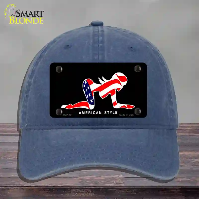 American Style Sexy Flag Pose Novelty License Plate Hat Unconstructed Cotton / Navy