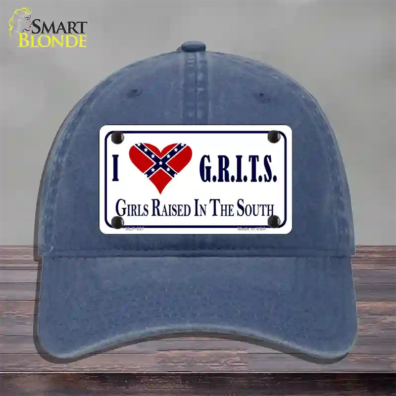 G.R.I.T.S. Confederate Flag Novelty License Plate Hat Unconstructed Cotton / Navy