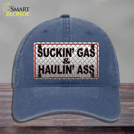 Suckin Gas and Haulin Ass Novelty License Plate Hat Unconstructed Cotton / Navy