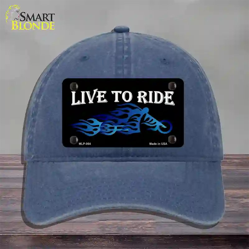 Live To Ride Novelty License Plate Hat Unconstructed Cotton / Navy