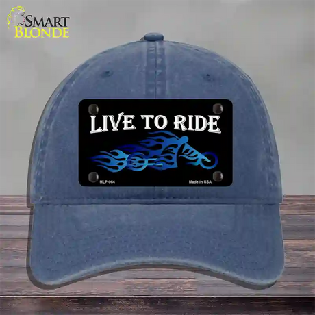 Live To Ride Novelty License Plate Hat Unconstructed Cotton / Navy