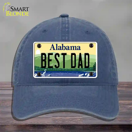 Best Dad Alabama Novelty License Plate Hat Unconstructed Cotton / Navy