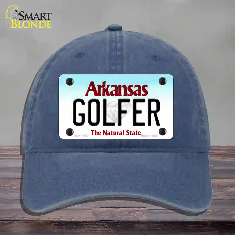 Golfer Arkansas Novelty License Plate Hat Unconstructed Cotton / Navy