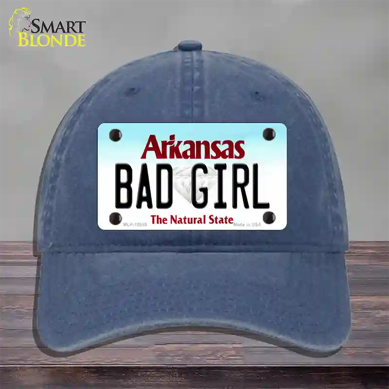 Bad Girl Arkansas Novelty License Plate Hat Unconstructed Cotton / Navy