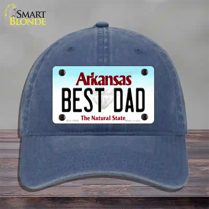 Best Dad Arkansas Novelty License Plate Hat Unconstructed Cotton / Navy