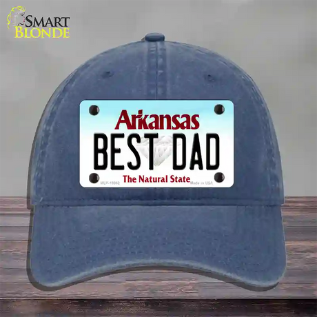 Best Dad Arkansas Novelty License Plate Hat Unconstructed Cotton / Navy