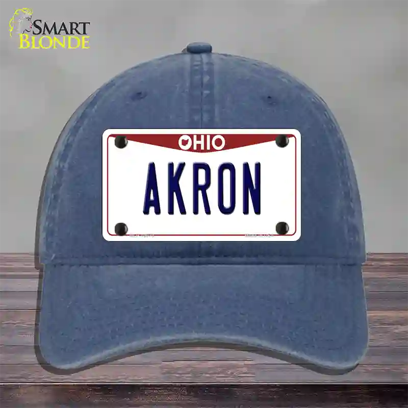 Akron Ohio Novelty License Plate Hat Unconstructed Cotton / Navy