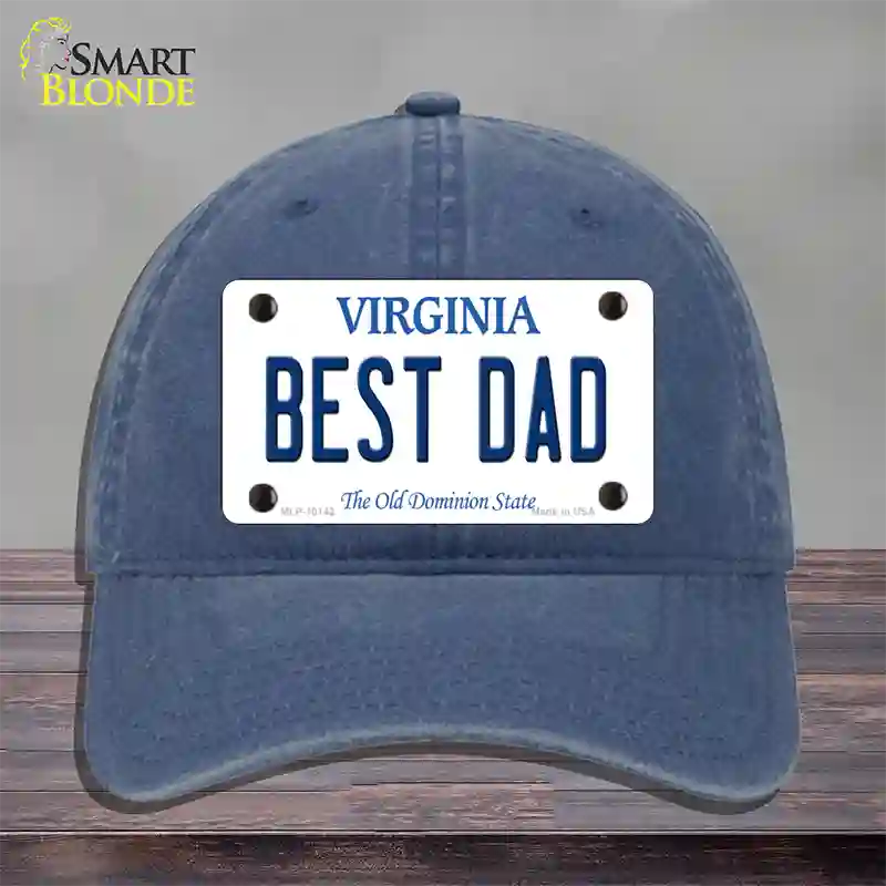 Best Dad Virginia Novelty License Plate Hat Unconstructed Cotton / Navy