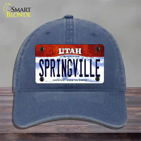 Springville Utah Novelty License Plate Hat Unconstructed Cotton / Navy