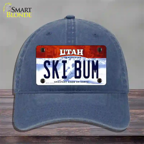 Ski Bum Utah Novelty License Plate Hat Unconstructed Cotton / Navy