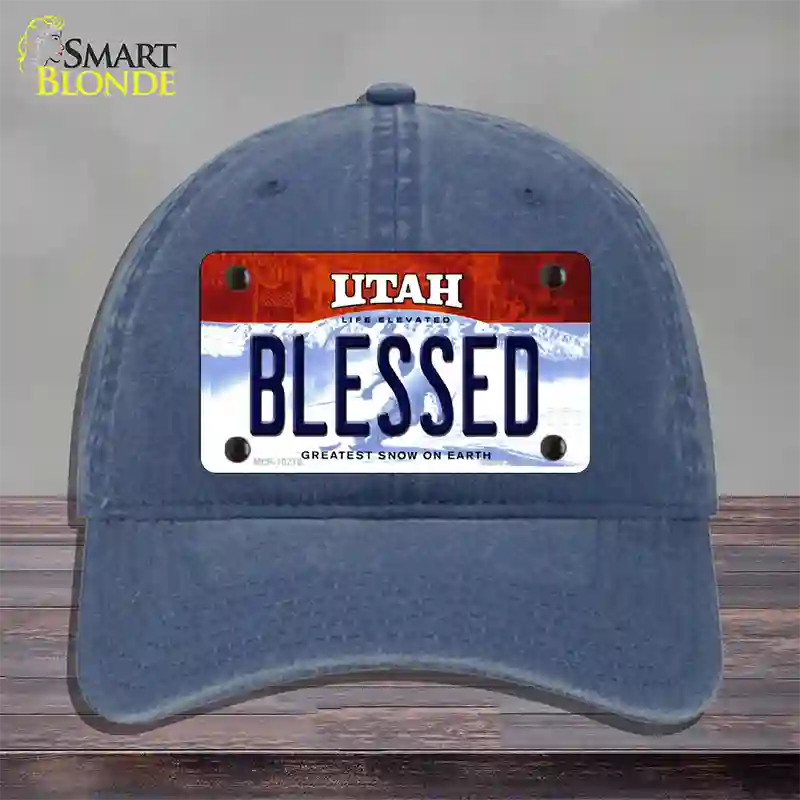 Blessed Utah Novelty License Plate Hat Unconstructed Cotton / Navy