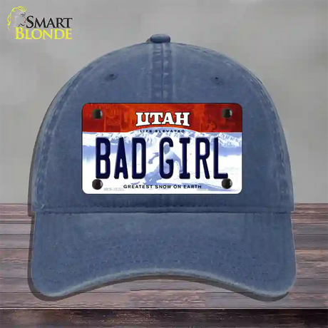 Bad Girl Utah Novelty License Plate Hat Unconstructed Cotton / Navy