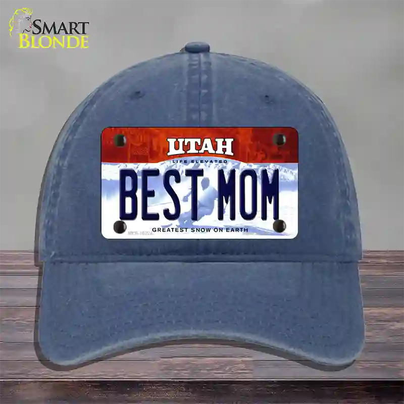 Best Mom Utah Novelty License Plate Hat Unconstructed Cotton / Navy