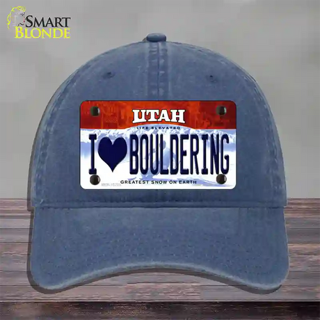 I Love Bouldering Utah Novelty License Plate Hat Unconstructed Cotton / Navy