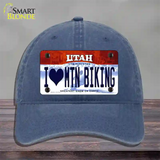 I Love Mtn Biking Utah Novelty License Plate Hat Unconstructed Cotton / Navy