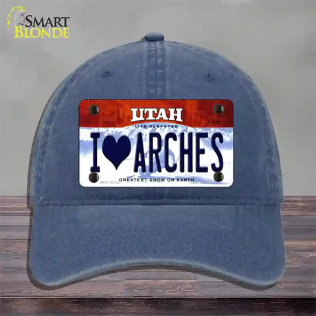 I Love Arches Utah Novelty License Plate Hat Unconstructed Cotton / Navy