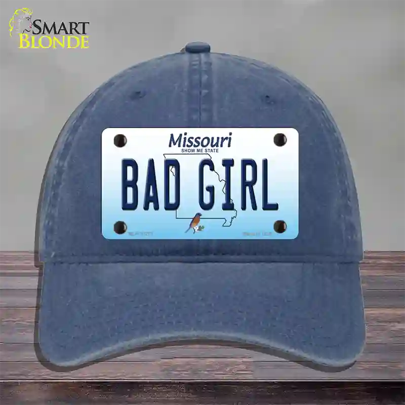 Bad Girl Missouri Novelty License Plate Hat Unconstructed Cotton / Navy