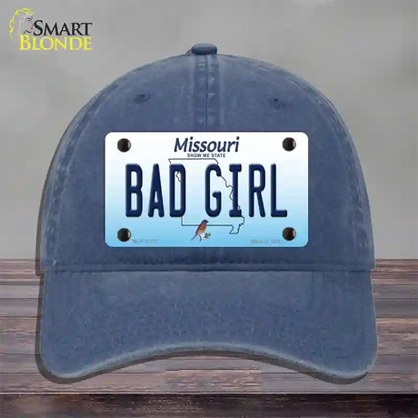 Bad Girl Missouri Novelty License Plate Hat Unconstructed Cotton / Navy