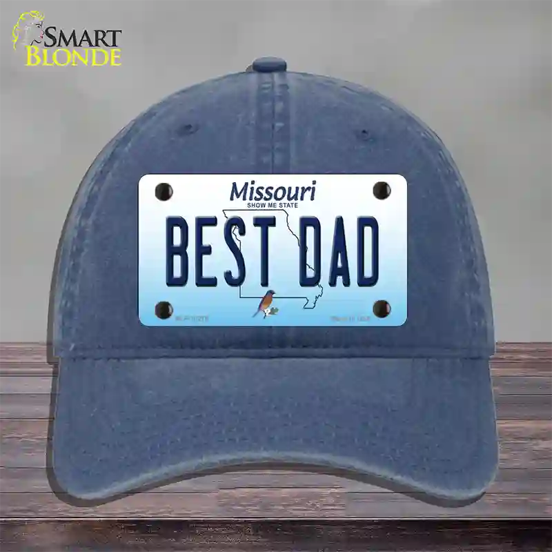 Best Dad Missouri Novelty License Plate Hat Unconstructed Cotton / Navy